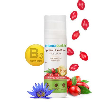 mamaearth bye bye face cream, for pore tightening with rosehip & niacinamide - 30 g