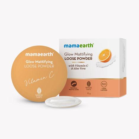 mamaearth glow mattifying loose powder with vitamin c & aloe vera for a natural matte look (12 g)