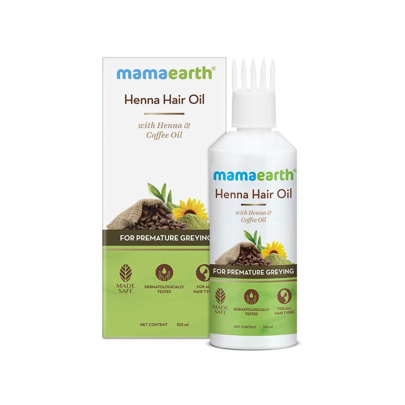 mamaearth henna hair oil for grey hair with henna & coffee oil for premature greying