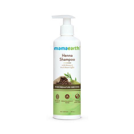 mamaearth henna shampoo, for grey hair, with henna and deep roast coffee for premature greying – 250 ml