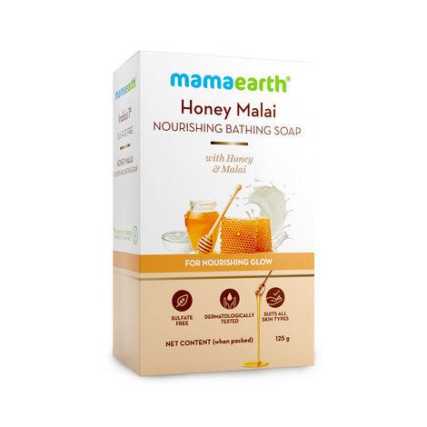 mamaearth honey malai nourishing bathing soap with honey & malai for a nourishing glow (125 g)