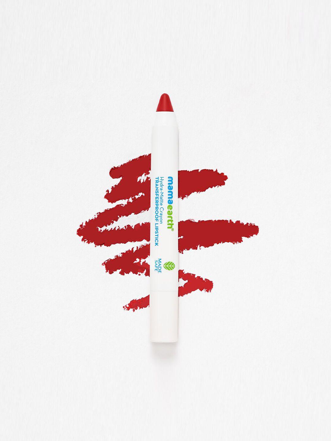 mamaearth hydra-matte crayon transfer proof lipstick with argan oil 2.4g - raspberry red 07