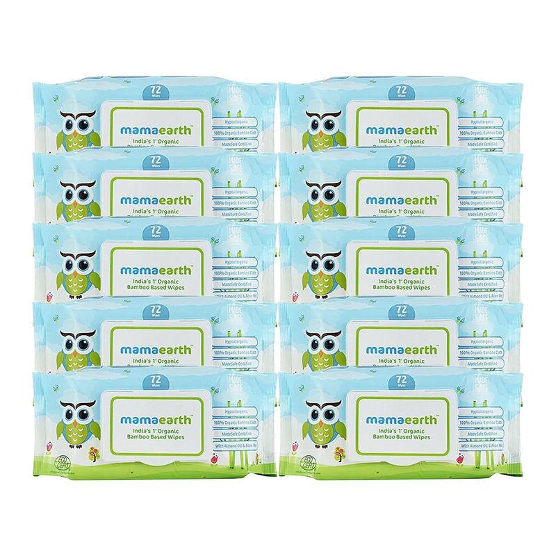 mamaearth india's first organic bamboo based baby wipes - pack of 10