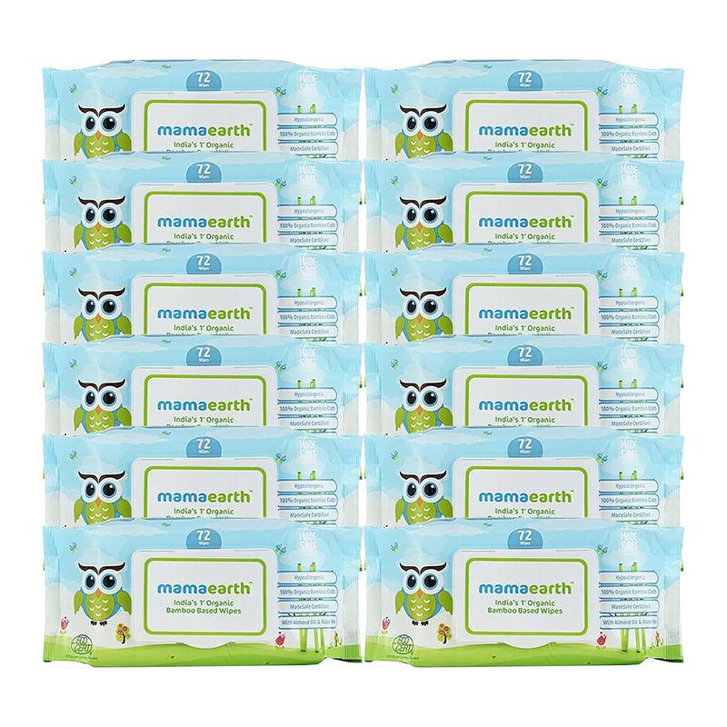 mamaearth india's first organic bamboo based baby wipes - pack of 12