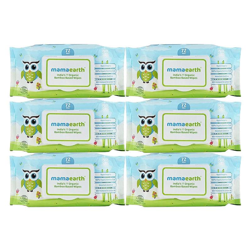 mamaearth india's first organic bamboo based baby wipes - pack of 6