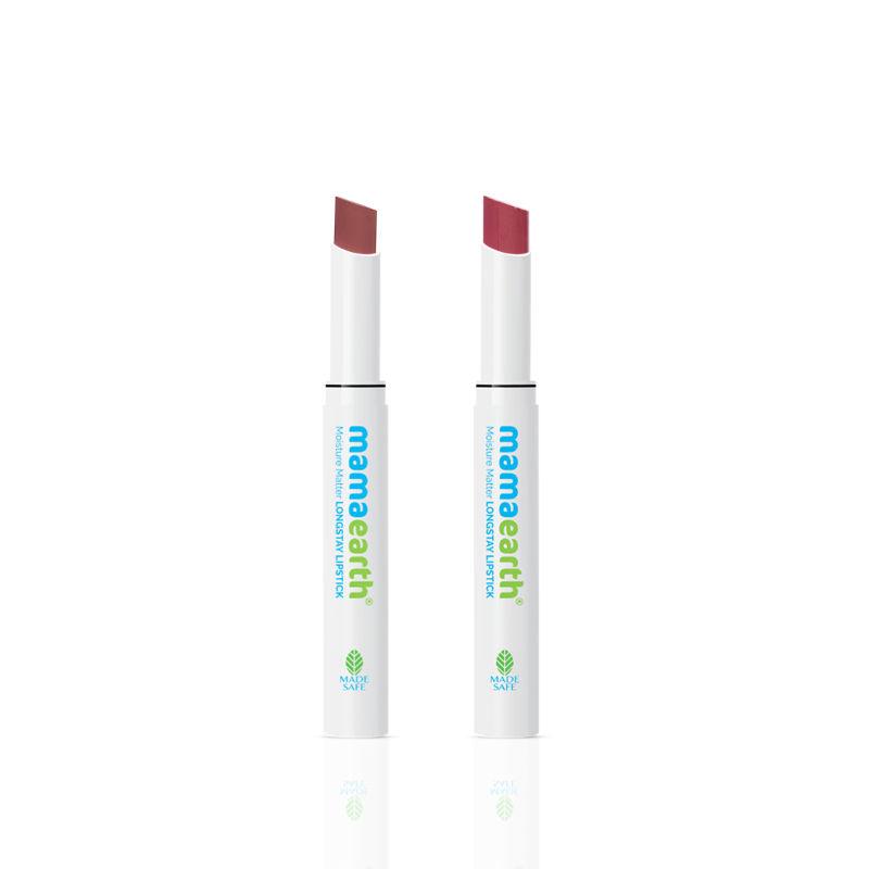 mamaearth lip love lipstick duo bubblegum nude & espresso brown moisture matte lipstick