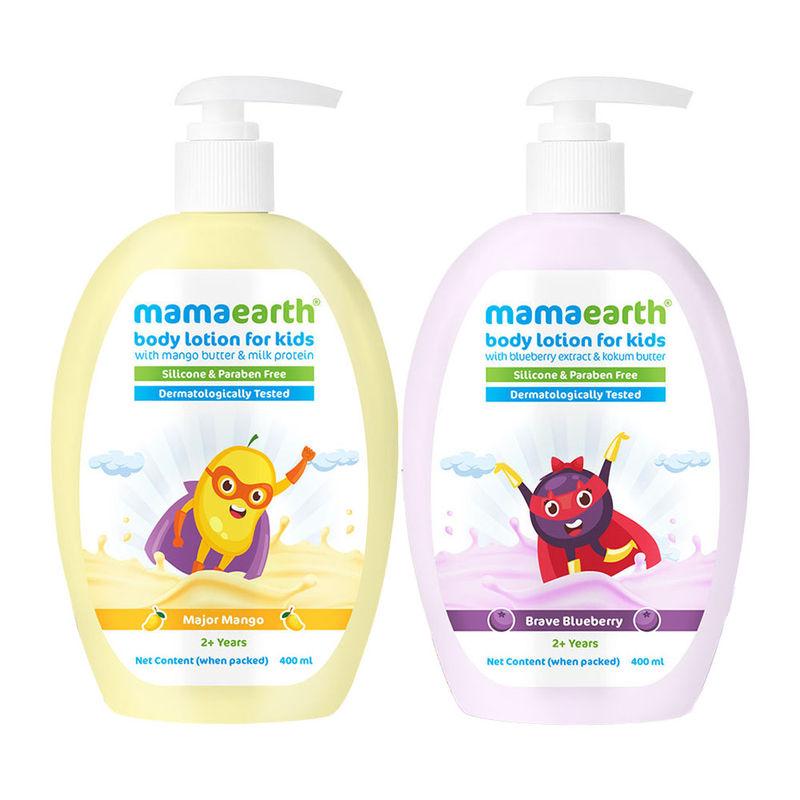 mamaearth major mango body lotion & brave blueberry body lotion for kids