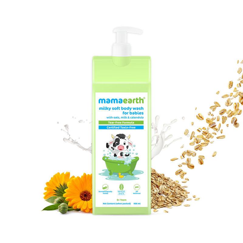 mamaearth milky soft body wash for babies with oats, milk and calendula