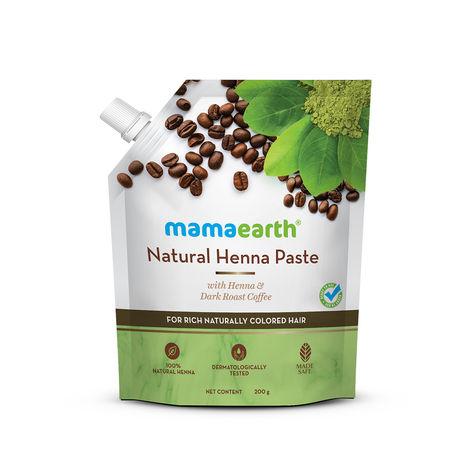mamaearth natural henna paste, ready to apply, with henna & dark roasted coffee for rich naturally colored hair - 200 g
