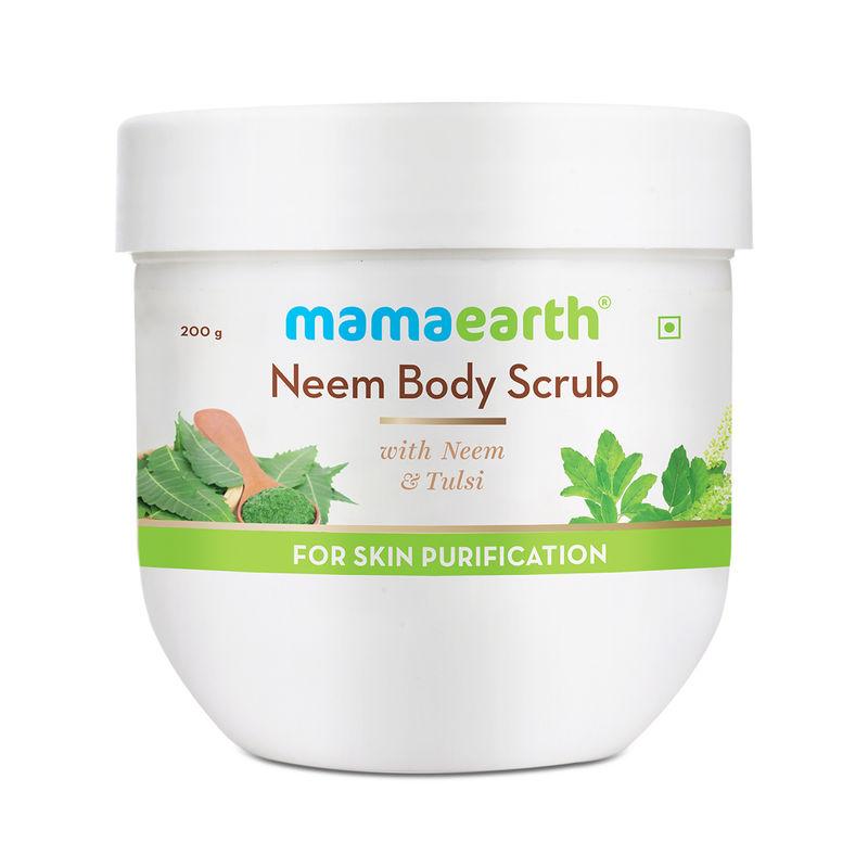 mamaearth neem body scrub with neem & tulsi for skin purification