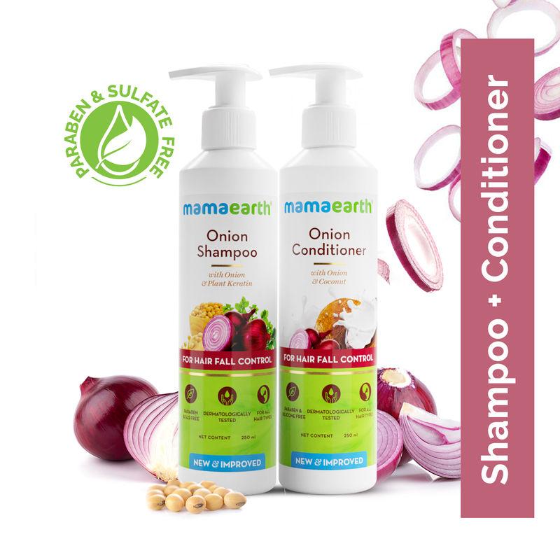 mamaearth onion anti hair fall express kit with shampoo + conditioner for hair fall control