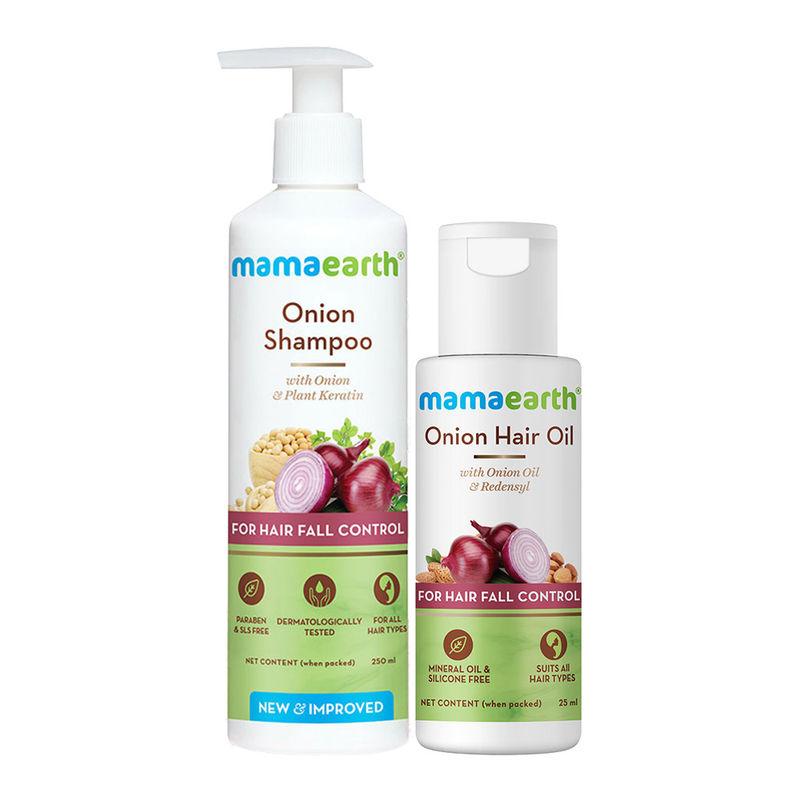 mamaearth onion anti hairfall kit (shampoo + oil)