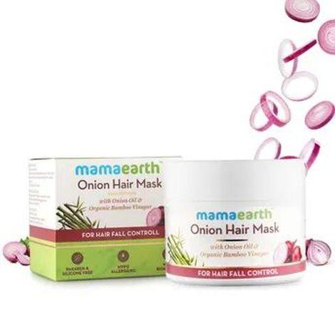 mamaearth onion hair mask for dry & frizzy hair, controls hairfall and boosts hair growth, with onion & organic bamboo vinegar (200 ml)