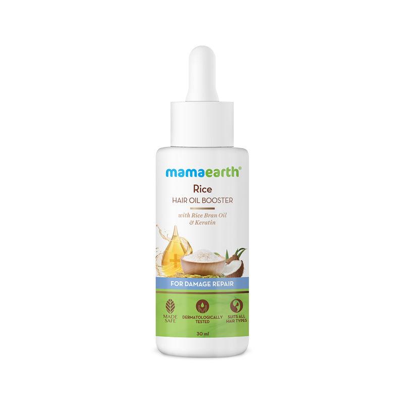 mamaearth rice hair oil booster with rice bran oil & keratin for damage repair