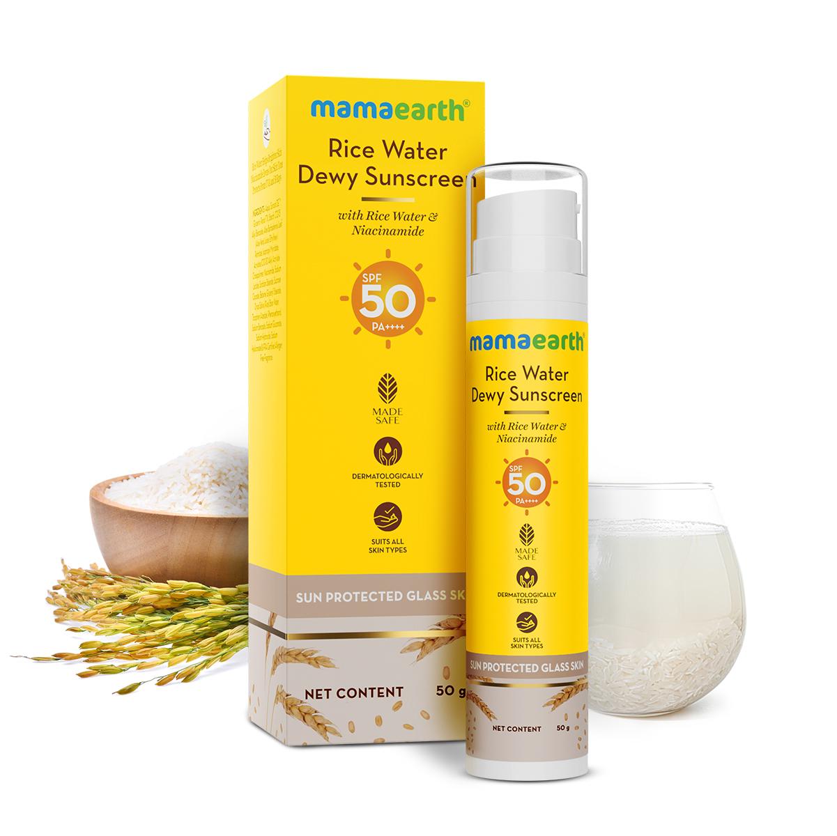 mamaearth rice water dewy sunscreen with spf 50 & pa++++ - 50g