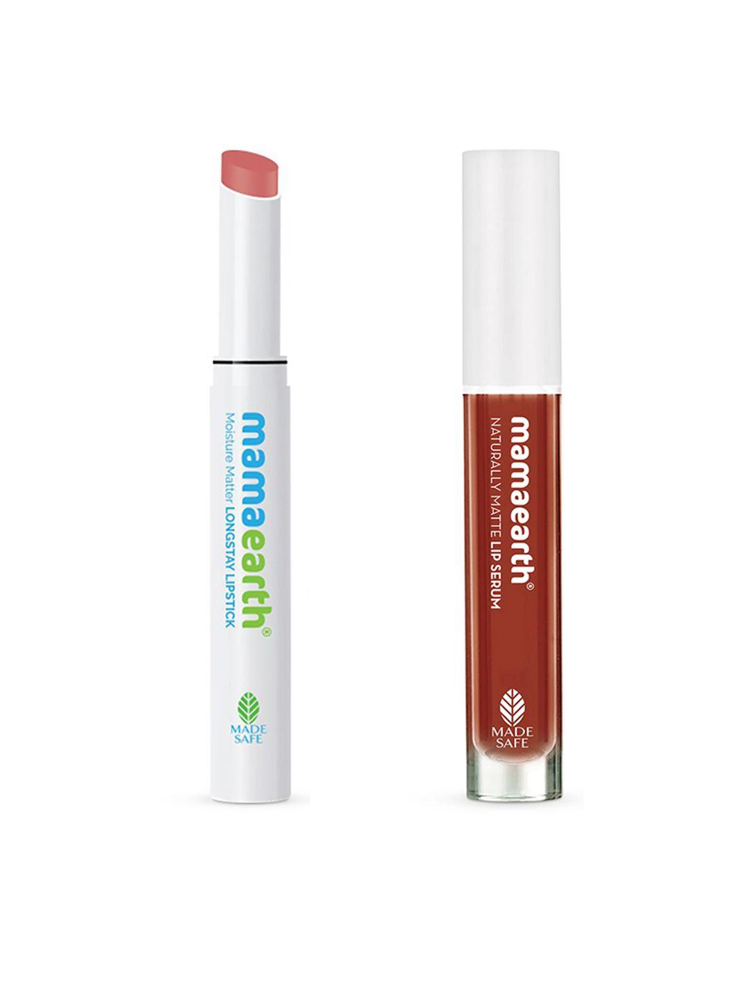mamaearth set of naturally matte serum lipstick 3ml & moisture matte longstay lipstick 2 g