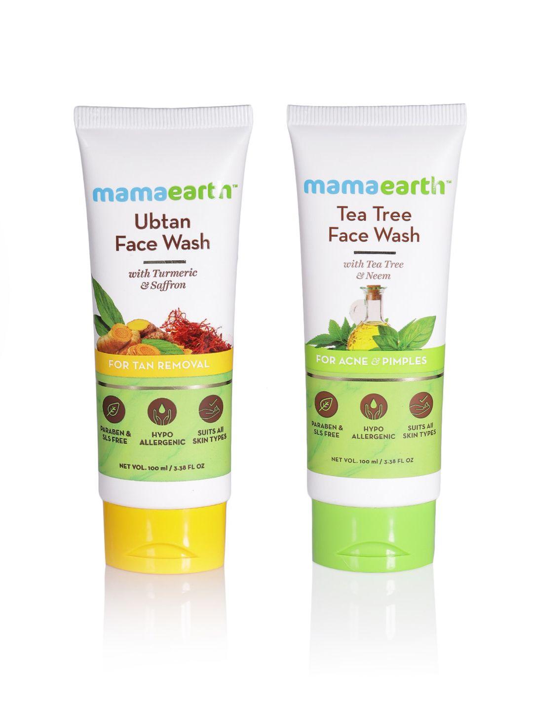 mamaearth set of sustainable ubtan tan removal face wash & tea tree face wash