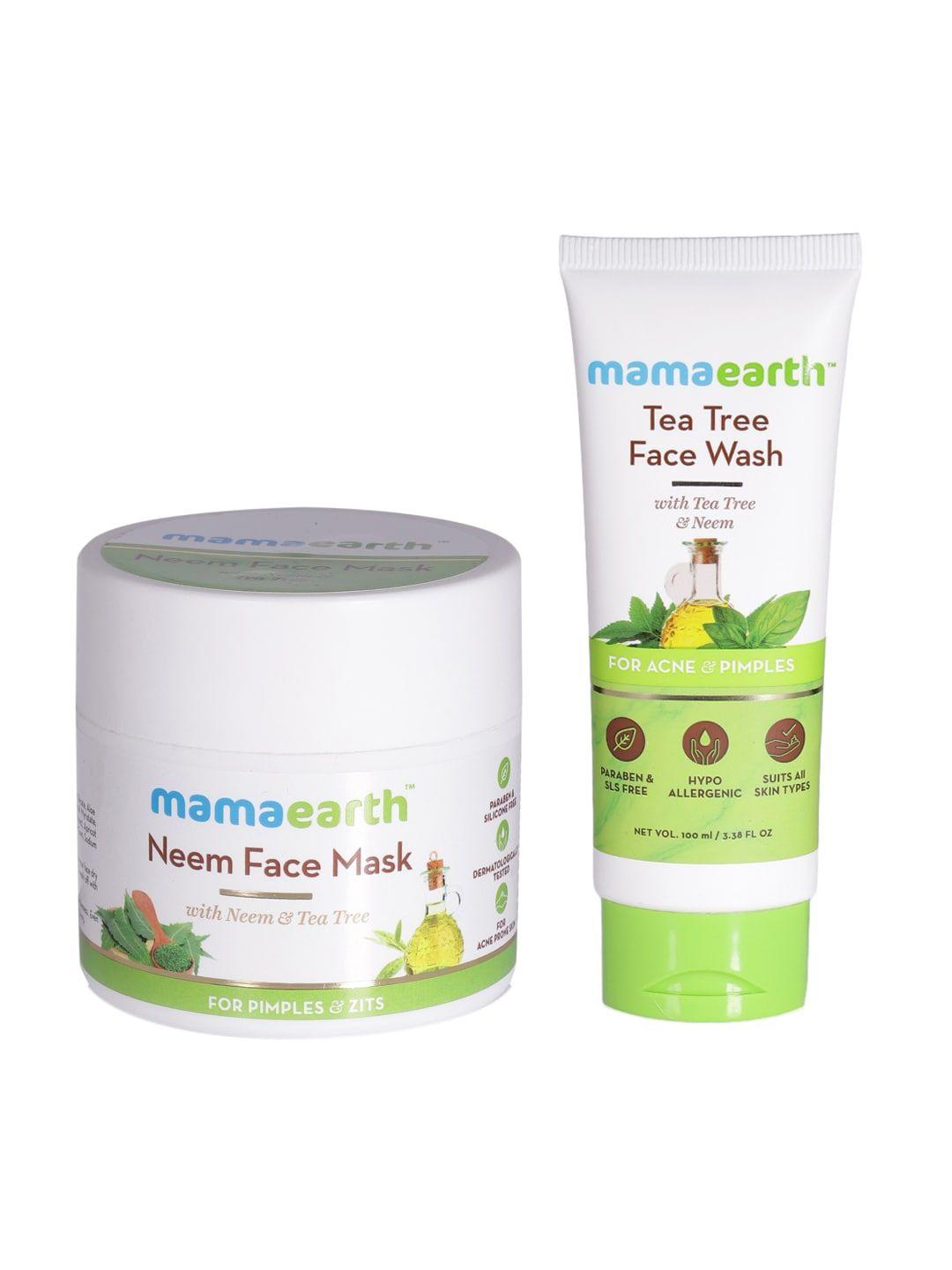 mamaearth set of tea tree face wash & neem face mask anti acne combo