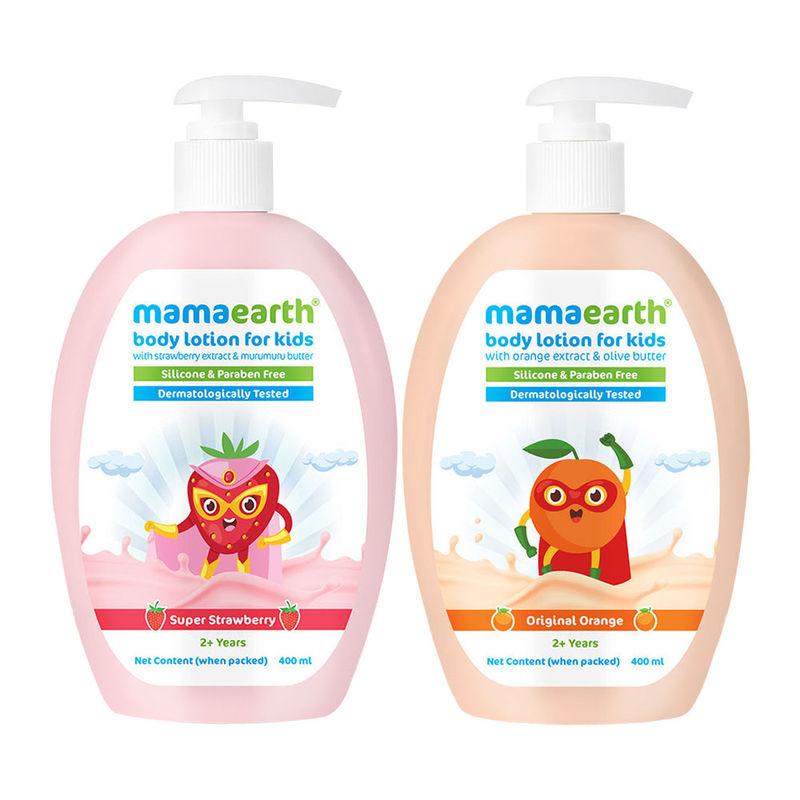 mamaearth super strawberry body lotion & original orange body lotion for kids