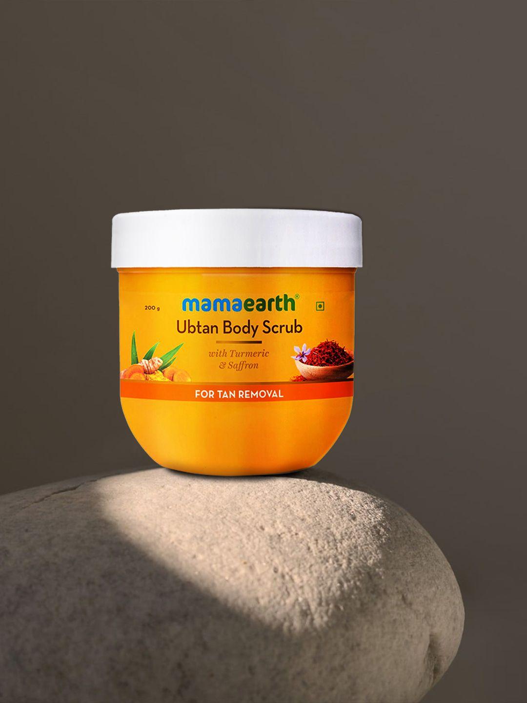 mamaearth sustainable ubtan body scrub with turmeric & saffron for tan removal 200 g