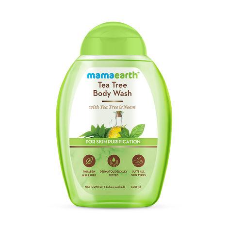 mamaearth tea tree body wash with tea tree & neem for skin purification (300 ml)