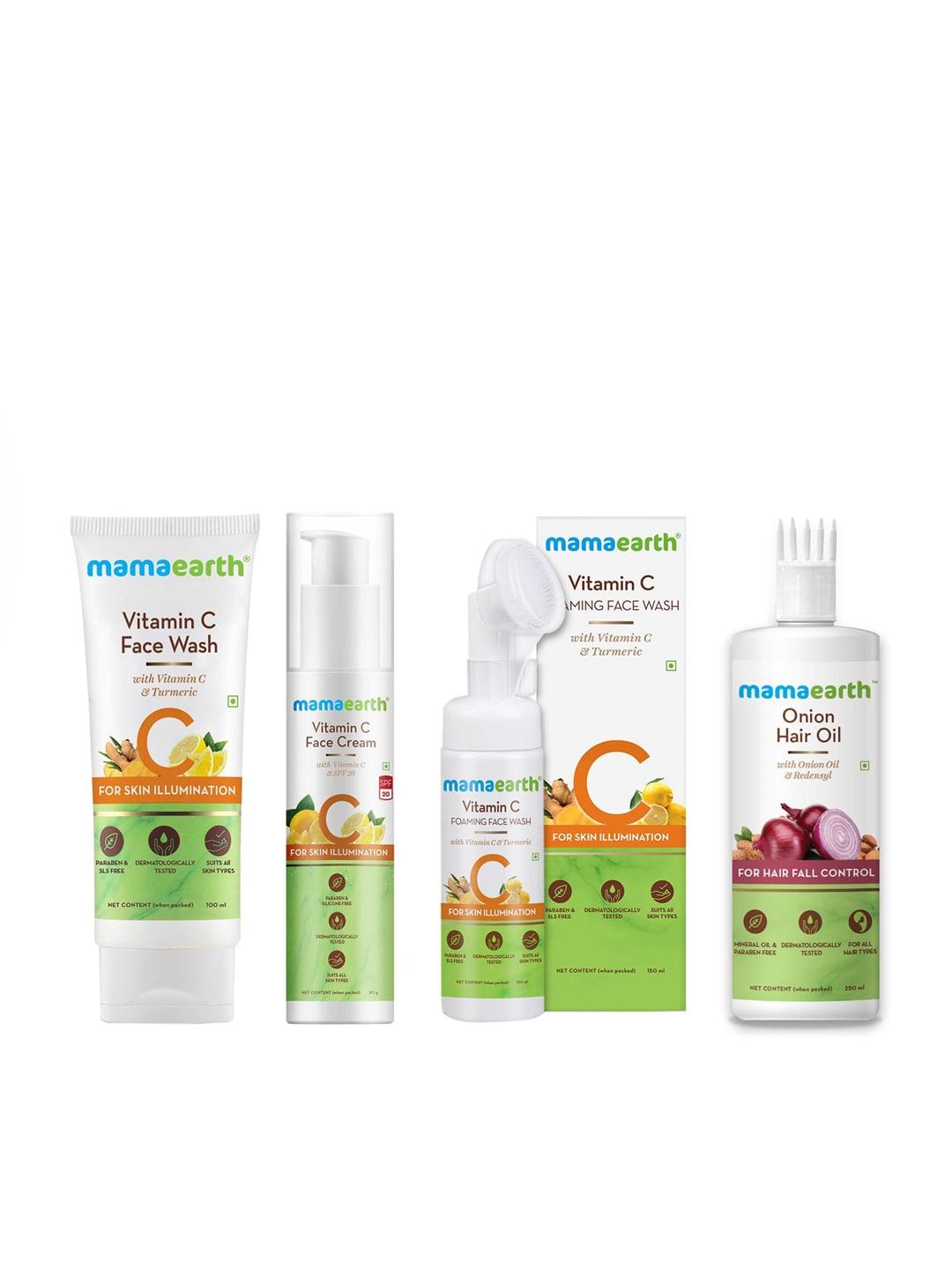 mamaearth unisex set of 2 face washes, face cream & hair oil