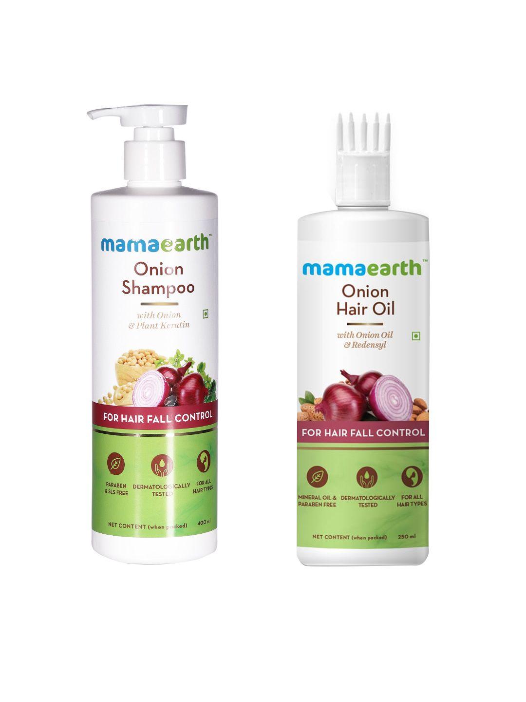 mamaearth unisex set of onion hair fall control sustainable shampoo & hair oil