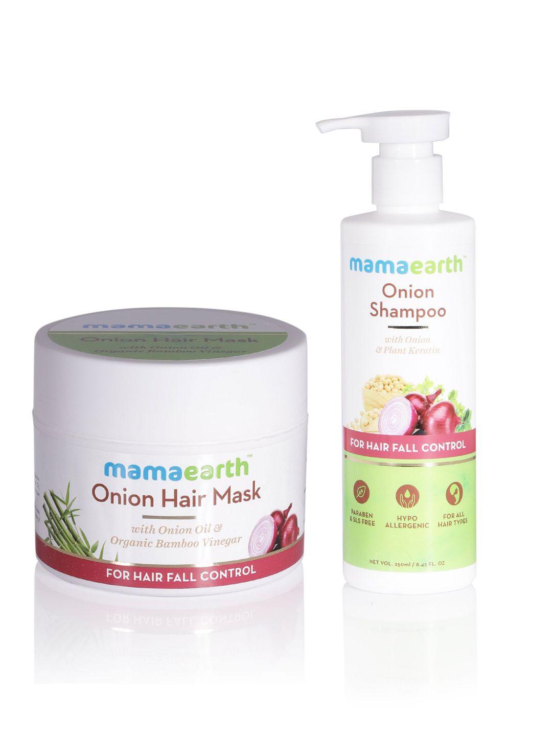 mamaearth unisex set of onion hair mask & hair fall control shampoo
