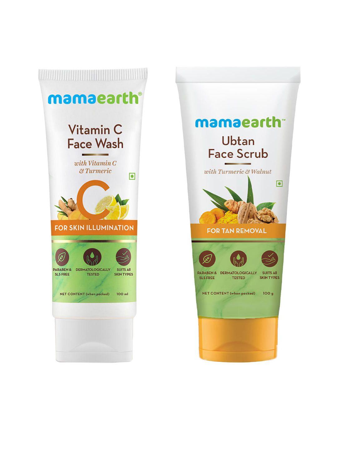 mamaearth unisex set of sustainable vitamin c face wash & tan removal scrub