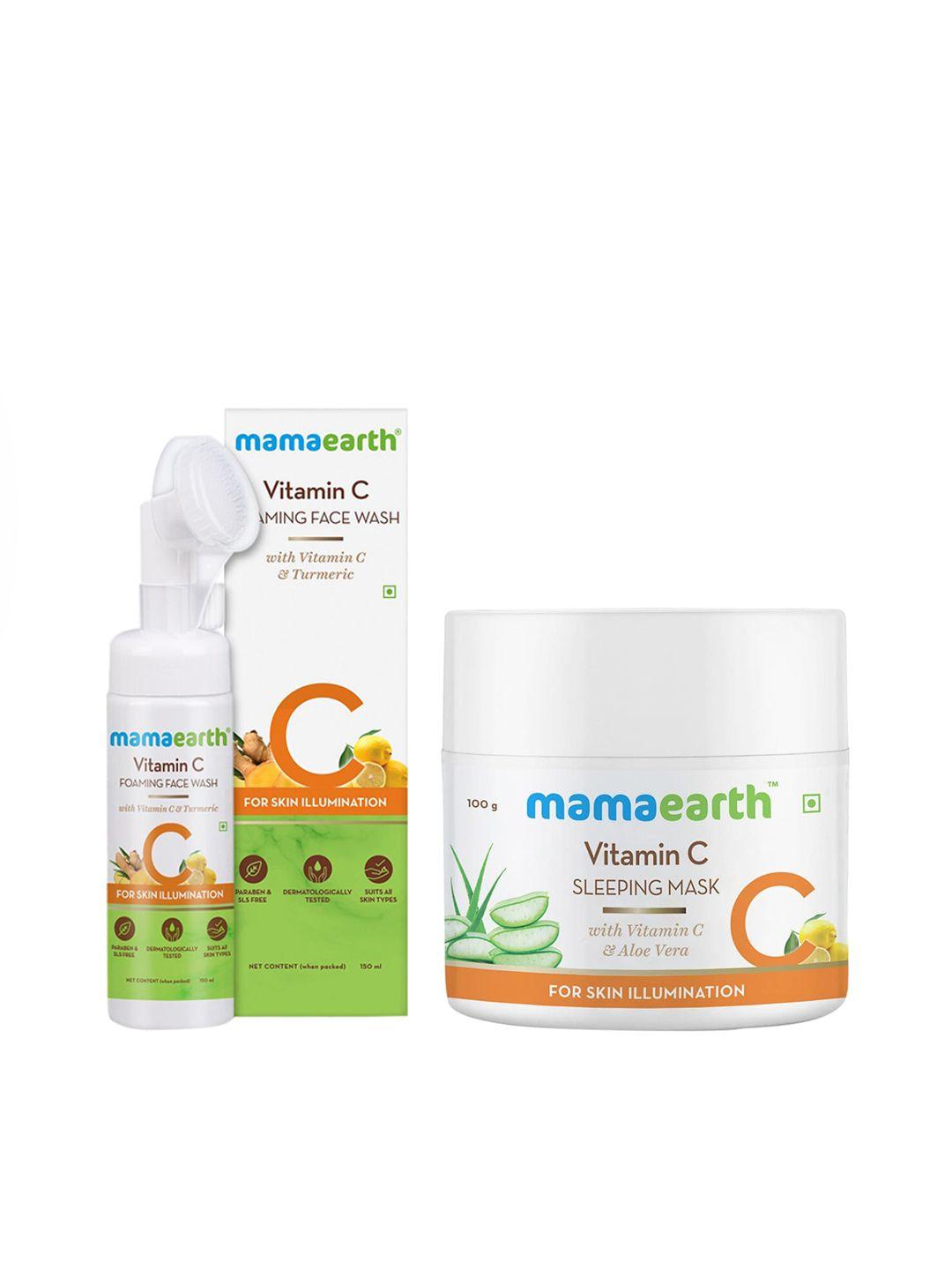 mamaearth unisex set of vitamin c foaming face wash & sustainable sleeping mask