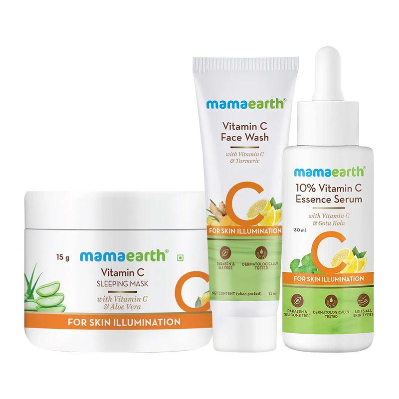 mamaearth vitamin c face wash + serum + sleeping mask