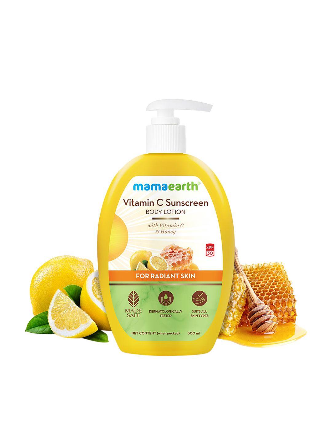 mamaearth vitamin c spf 30 sunscreen body lotion with honey & carrot seed - 300 ml