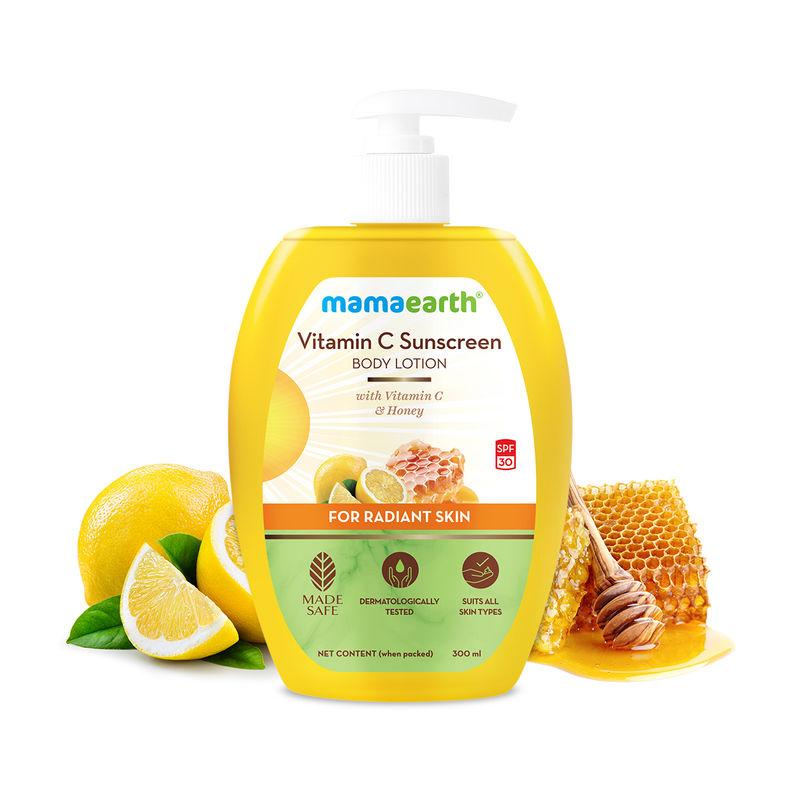 mamaearth vitamin c sunscreen body lotion spf 30 with vitamin c & honey for radiant skin