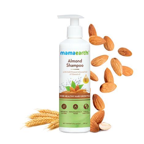 mamaearth almond shampoo| for healthy hair growth| deep nourishment| with almond oil and vitamin e | pore paraben free | sls free | safe for chemically treated hair | 100% vegan | - 250 ml