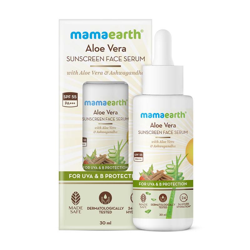 mamaearth aloe vera sunscreen face serum with spf 55, for uva& b protection