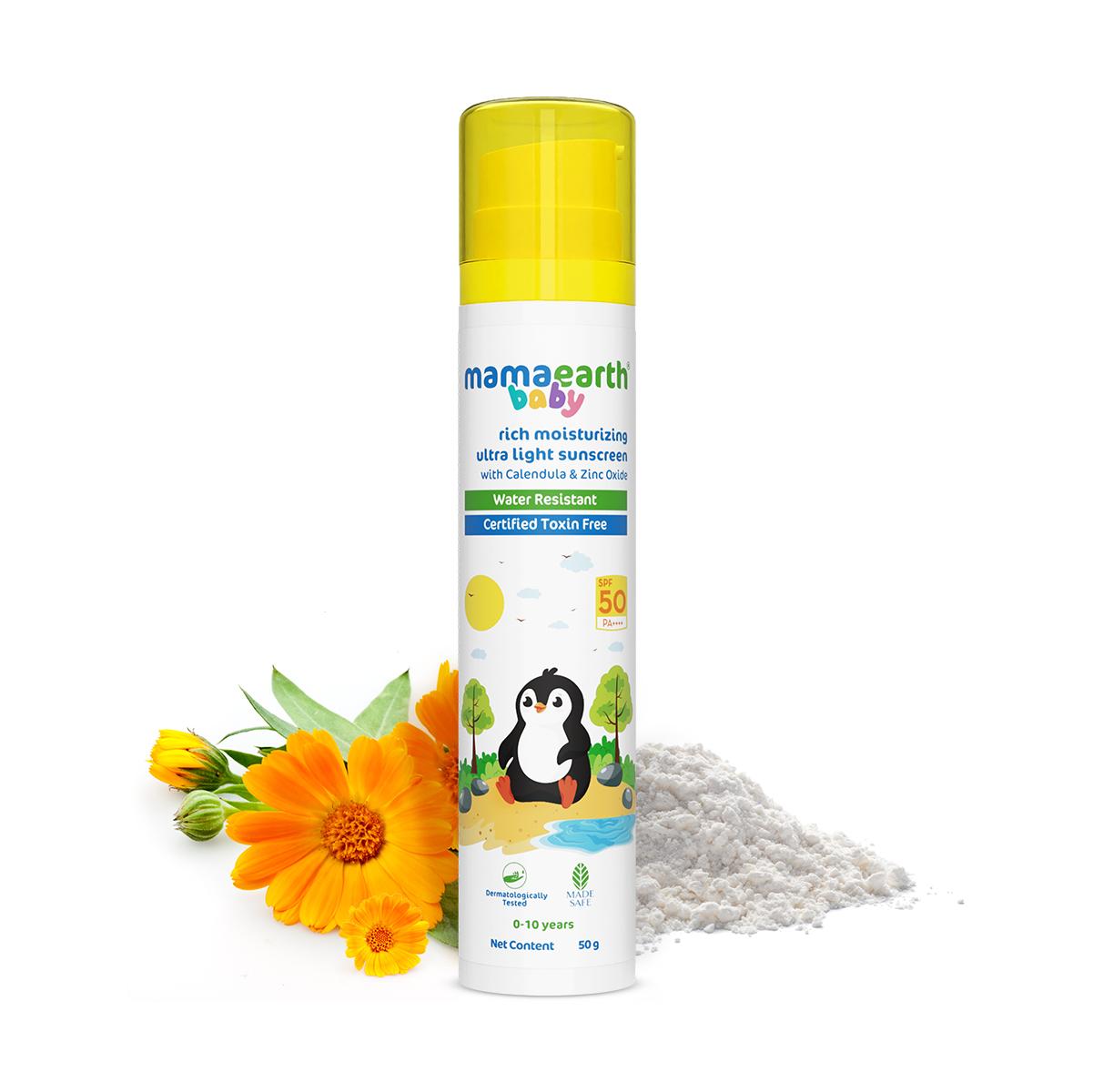 mamaearth baby rich moisturizing ultra light sunscreen - 50g