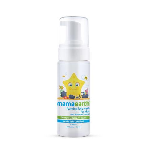 mamaearth foaming face wash for kids with aloe vera & coconut for gentle cleansing- 150 ml