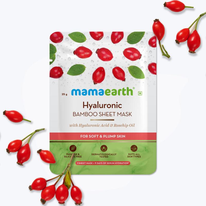 mamaearth hyaluronic bamboo sheet mask with rosehip oil for soft & plump skin - 25 g