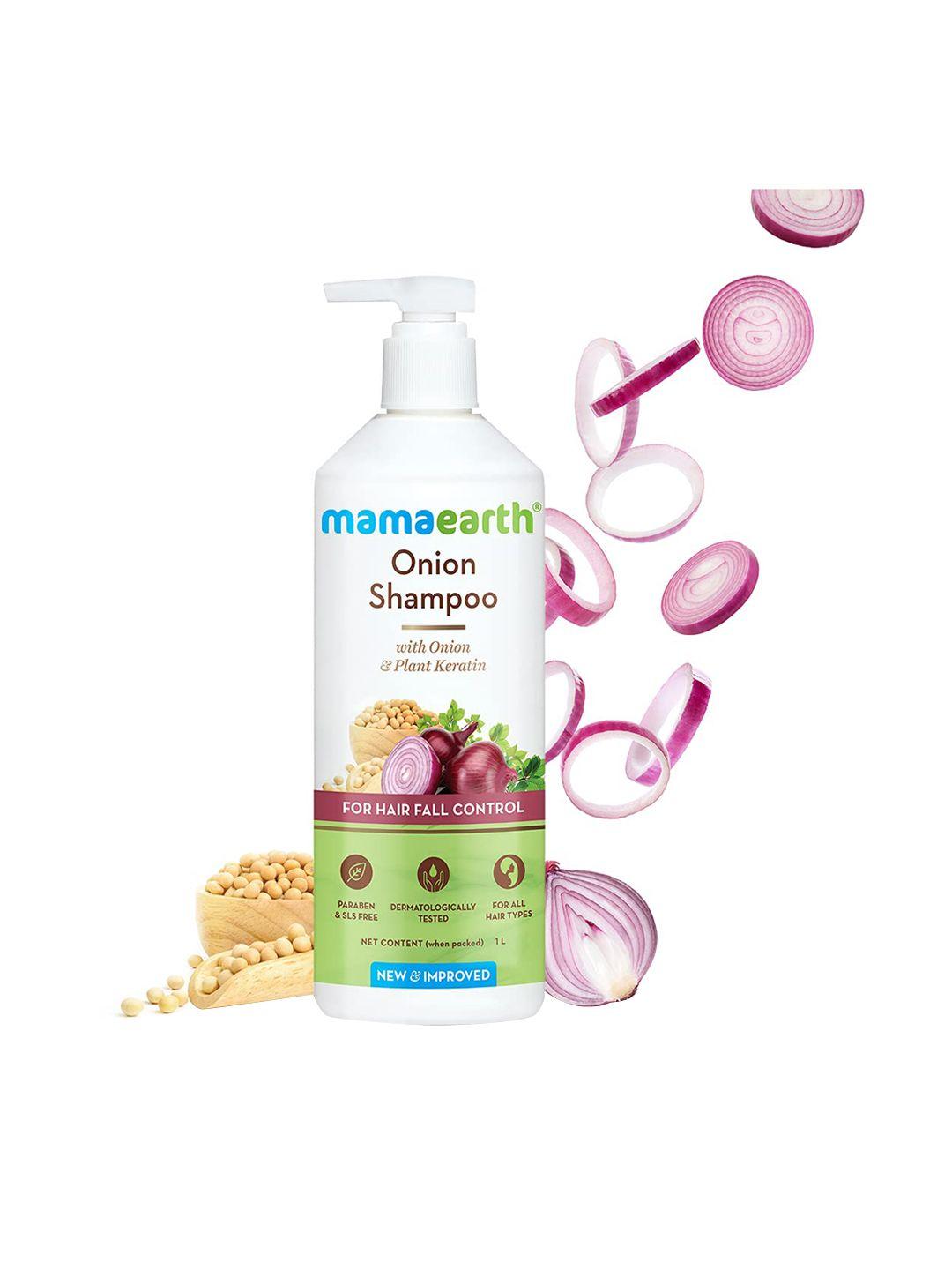 mamaearth onion shampoo for hair growth & hair fall control - onion & plant keratin - 1 l