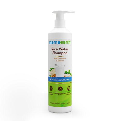 mamaearth rice water shampoo with rice water & keratin for damage repair (250 ml)