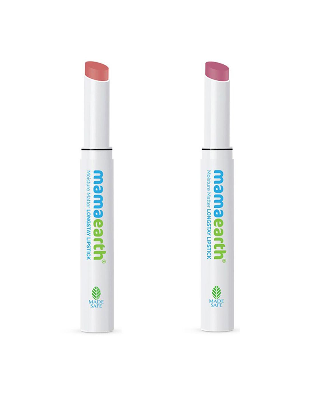 mamaearth set of 2 moisture matte long stay lipsticks 4 g- pink tulip & carnation nude