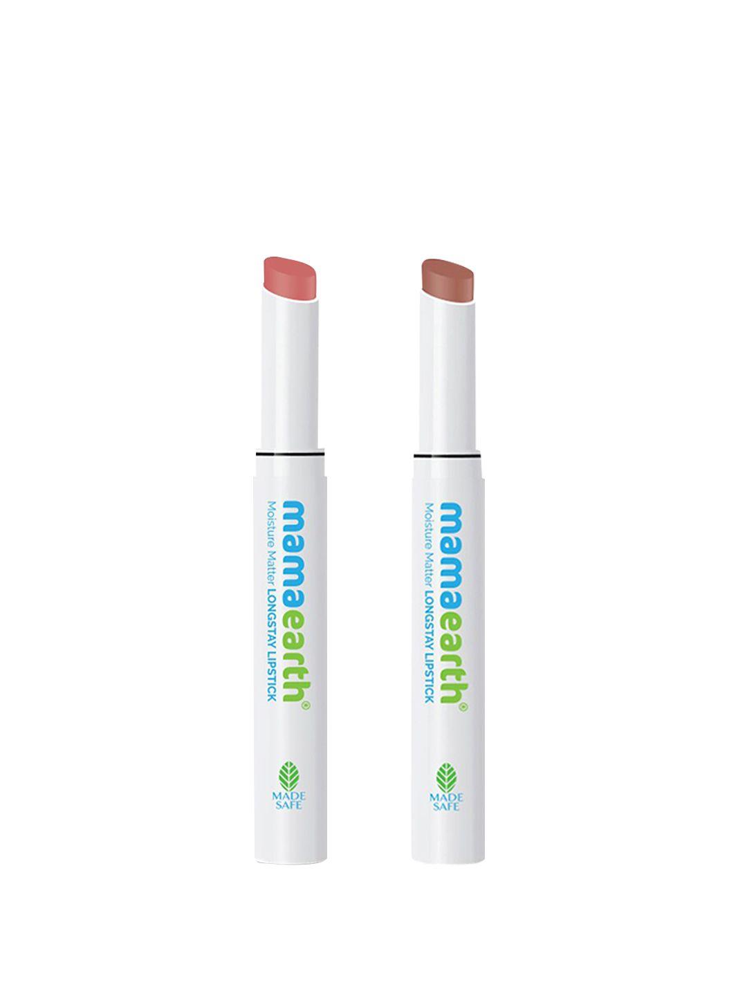 mamaearth set of 2 moisture matte longstay lipstick- espresso brown 09 & bubblegum nude 05