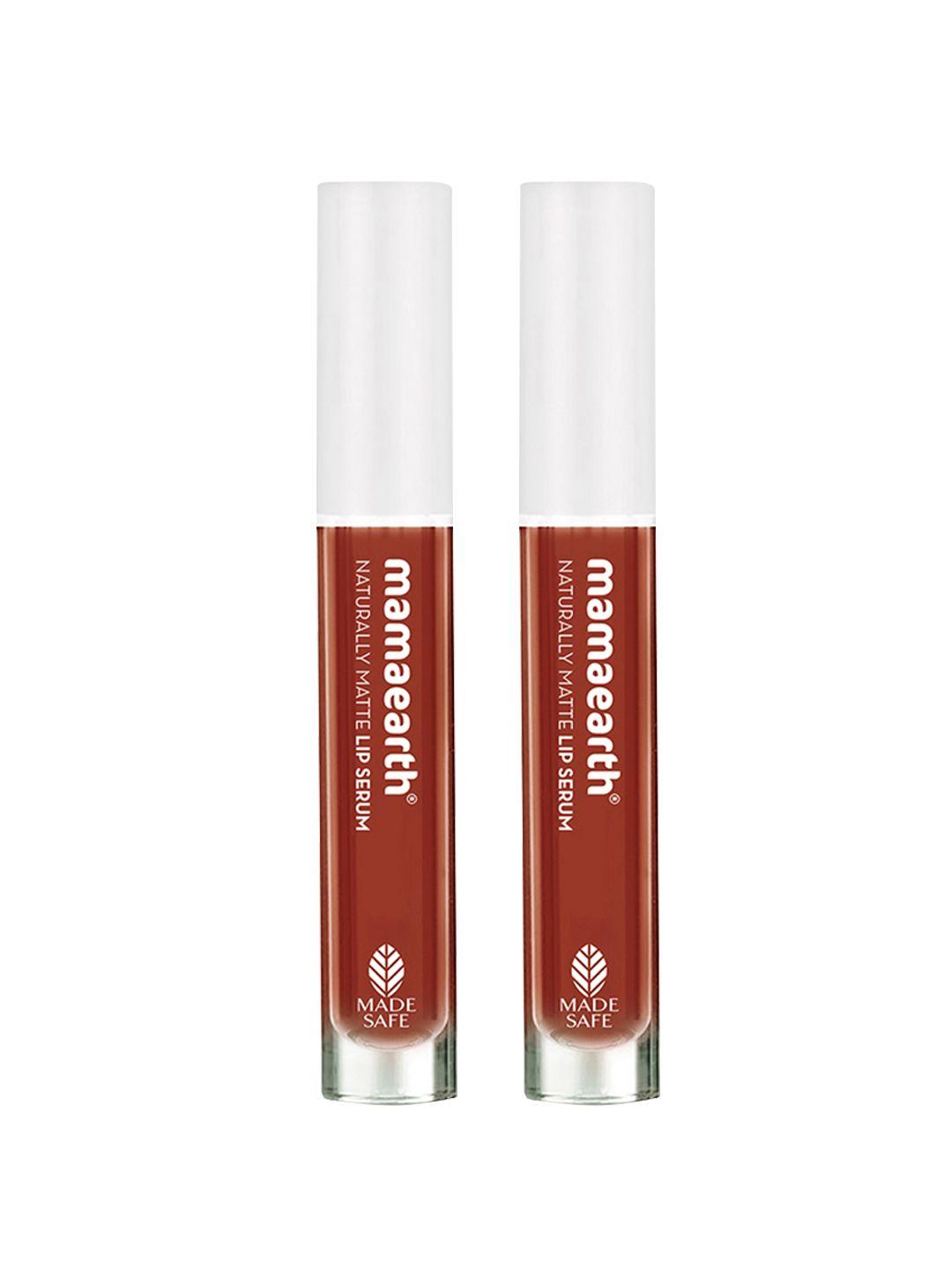 mamaearth set of 2 naturally matte serum lipsticks 6 ml-caramel nude & chocolate truffle