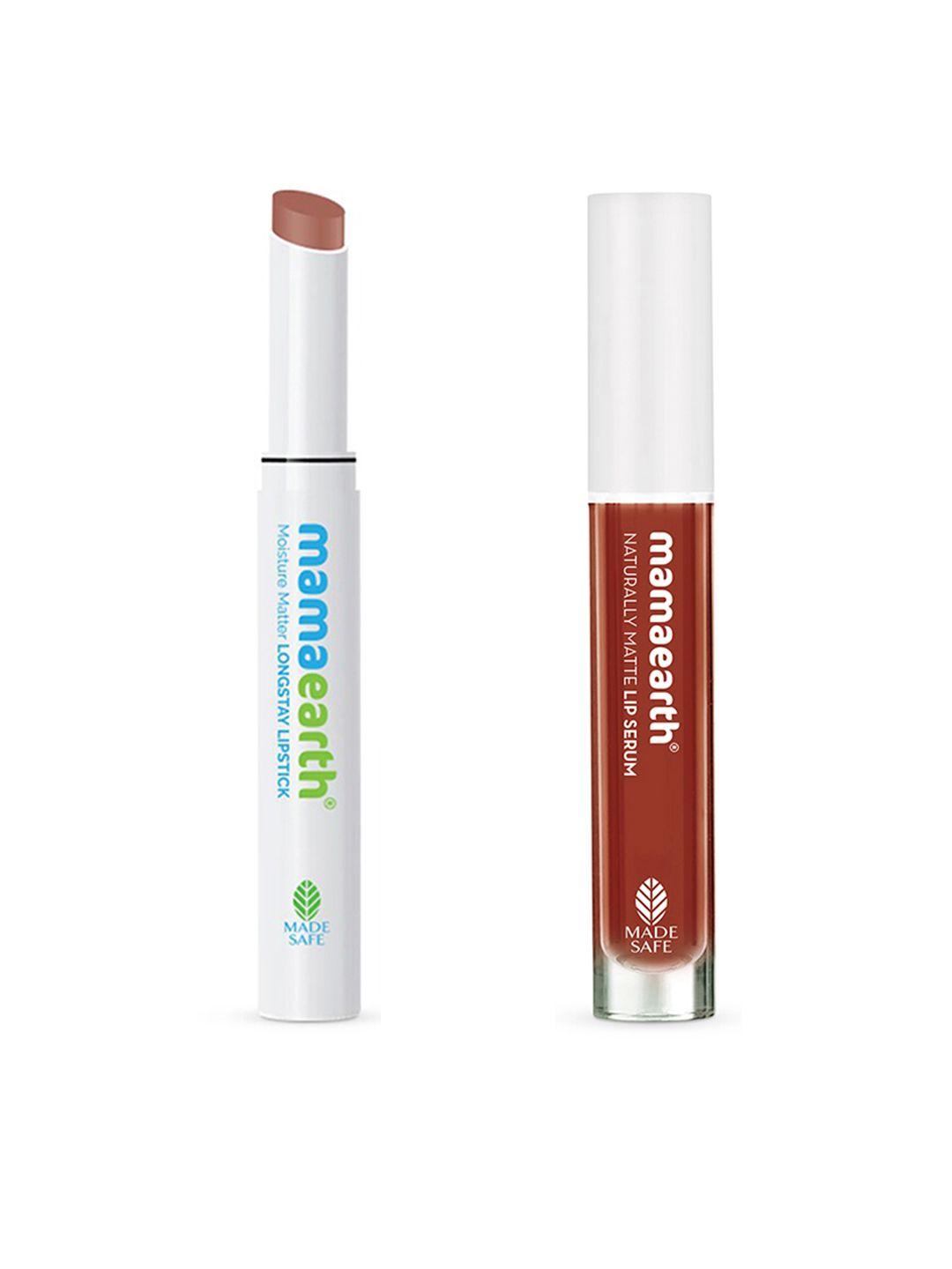 mamaearth set of naturally matte serum lipstick 3ml & moisture matte longstay lipstick 2 g