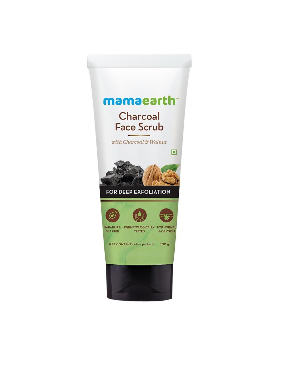 mamaearth sustainable charcoal face scrub with walnut for oily & normal skin 100 g
