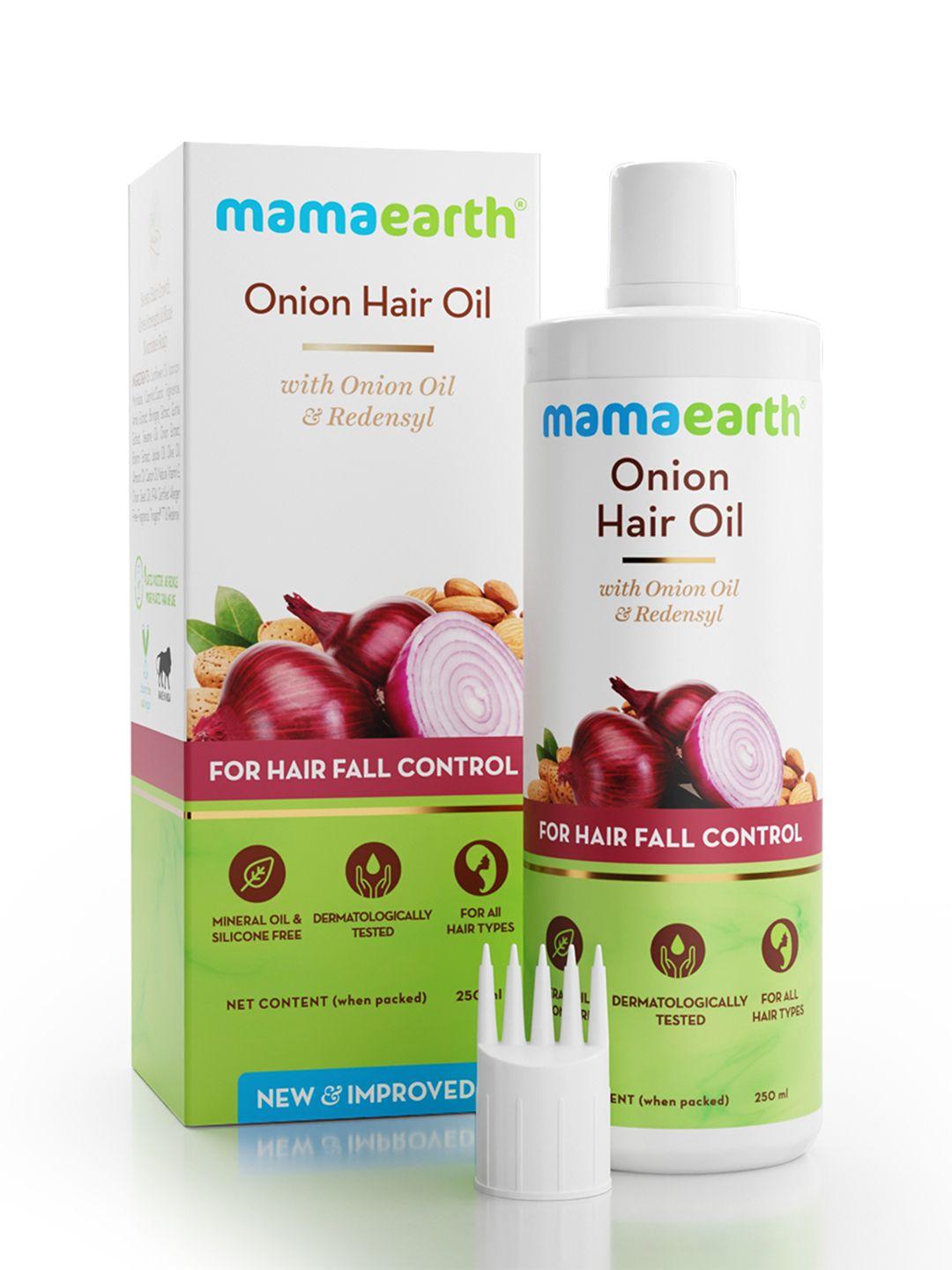 mamaearth sustainable onion hair oil with redensyl for hair fall control 250 ml