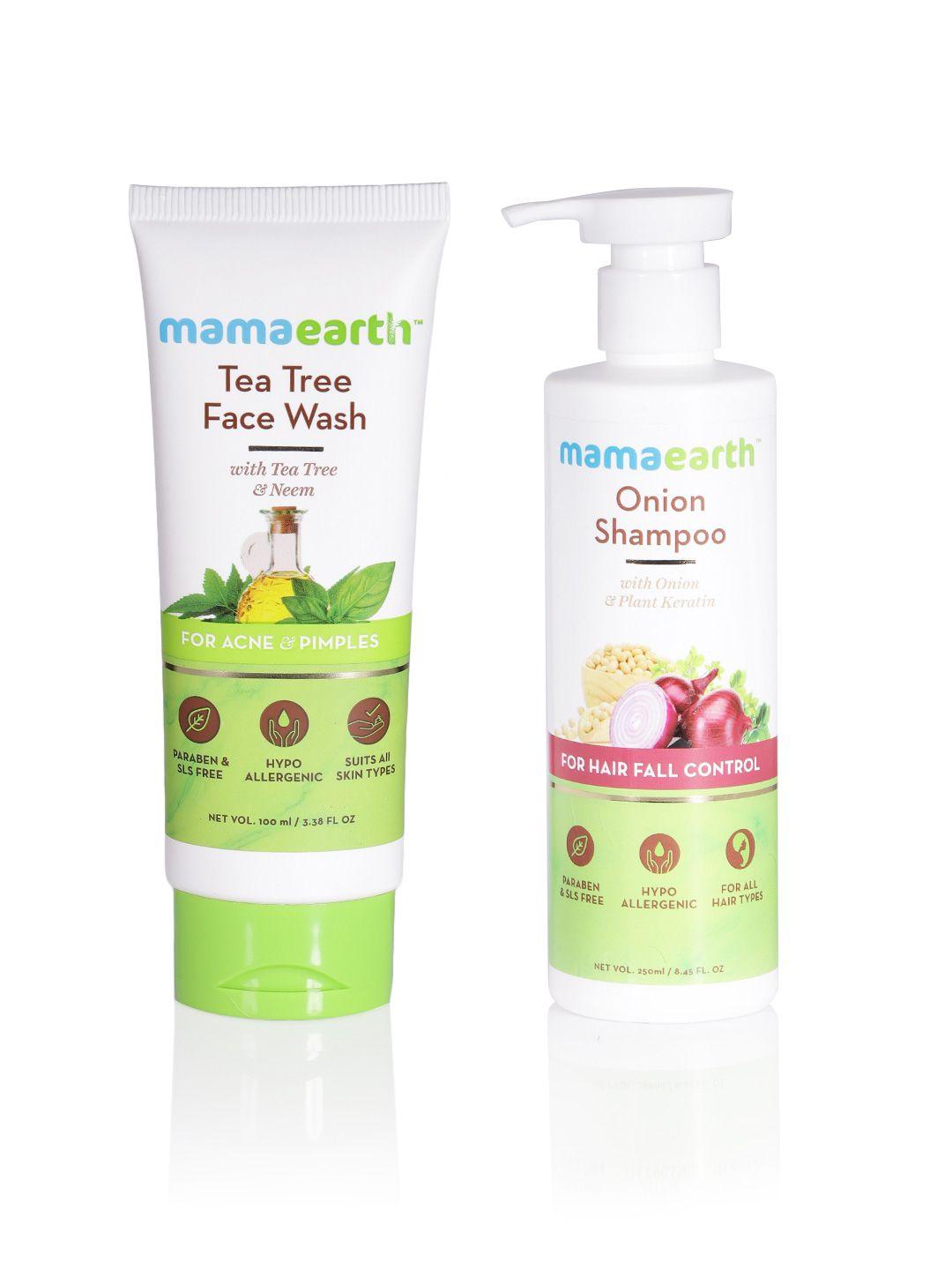 mamaearth unisex set of sustainable onion shampoo & tea tree face wash