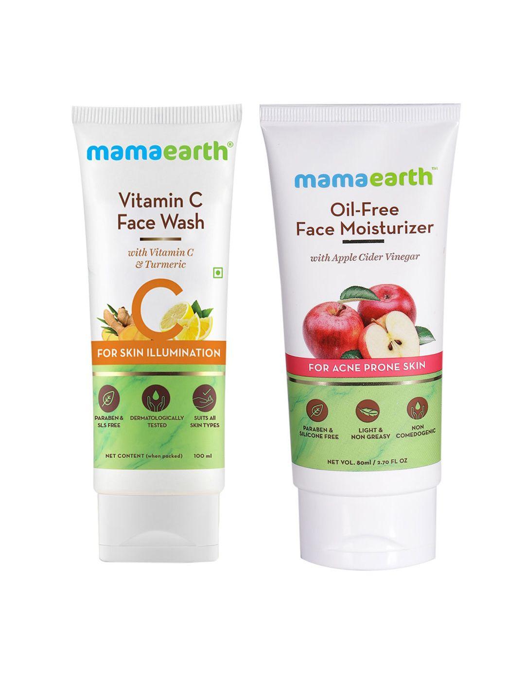 mamaearth unisex set of sustainable vitamin c face wash & oil-free face moisturizer