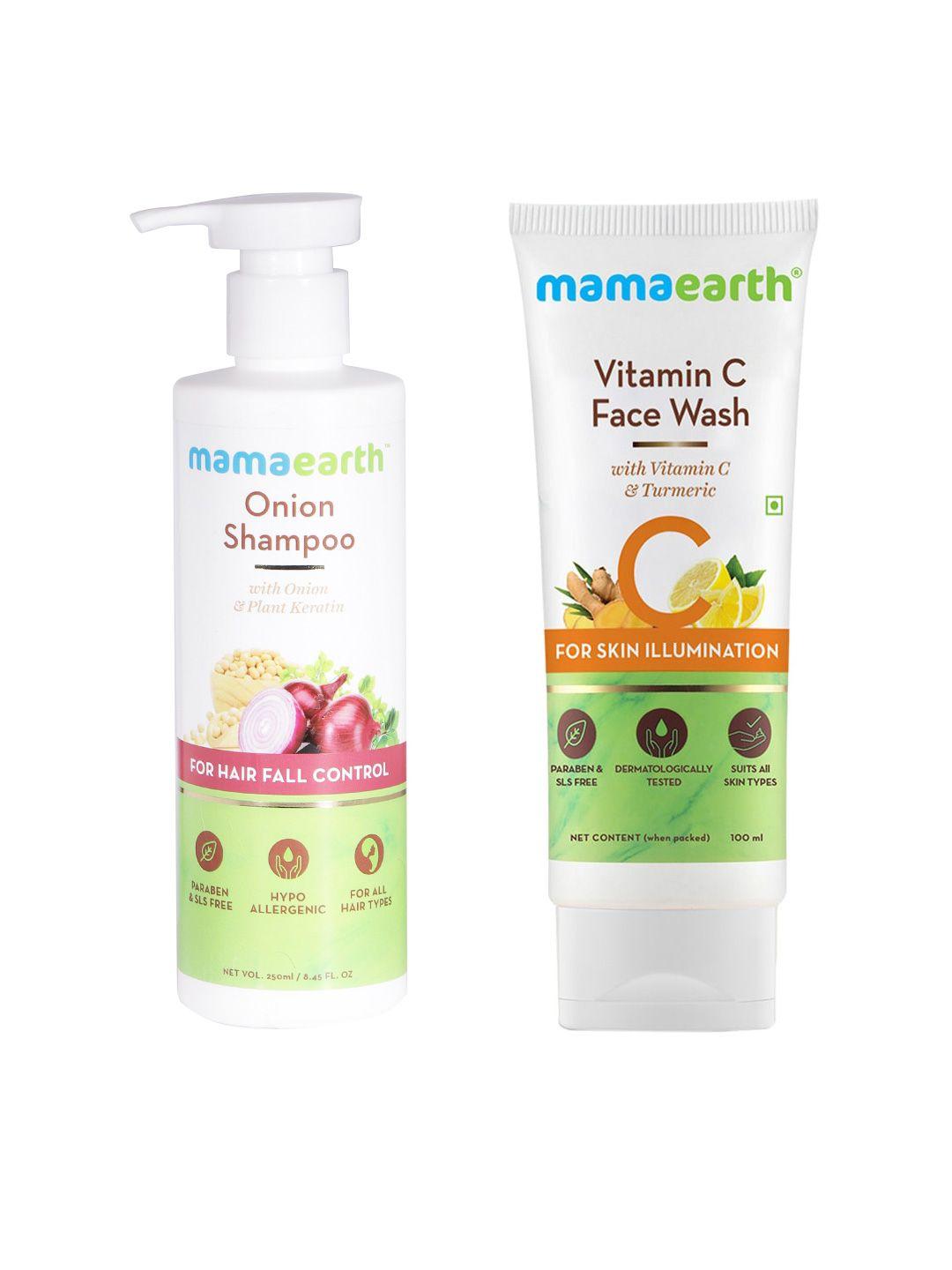 mamaearth unisex set of sustainable vitamin c face wash & onion hair fall control shampoo