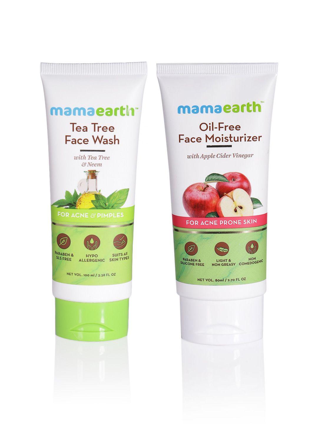 mamaearth unisex set of tea tree face wash & oil-free face moisturizer
